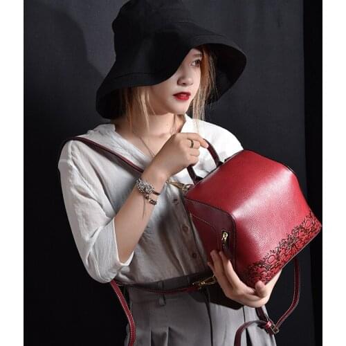 European And American Style Soft Leather Classic Restoring Ancient Ways Pure Color Head Layer Cowhide Womens Backpack