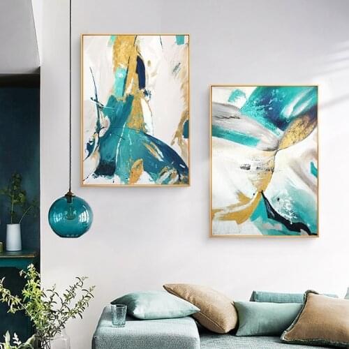 Modern Abstract Painting hand-painted Blue Restaurant Paintings Triple Living Room Decorative Painting Murals Minimalist Entranc