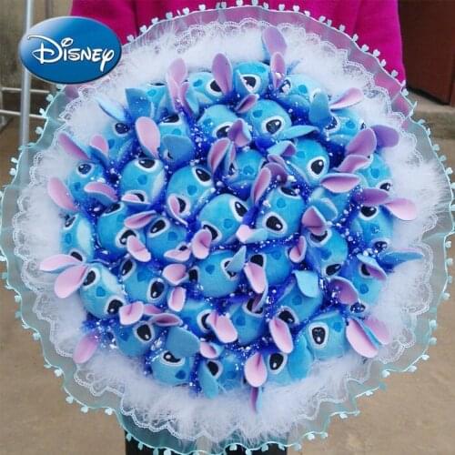 Disney Stitch Cartoon Bouquet Holding Flower Simulation Flower Christmas Valentines Day Gift Plush Doll Bouquet