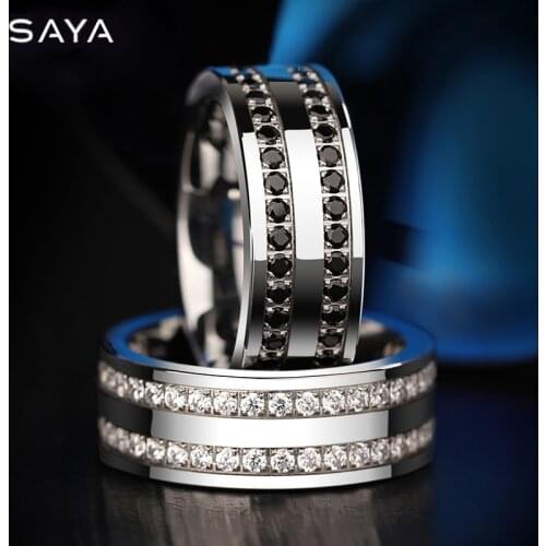 Wedding Rings for Women Men, 8mm Width Tungsten Carbide High Polished with White CZ Stones, Free Shipping, Customized