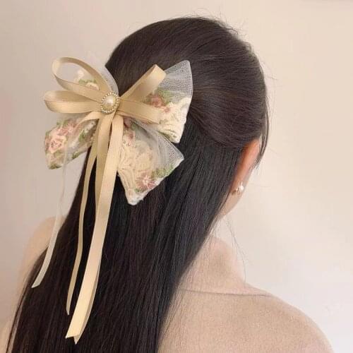 High Quality Luxury Lace Hair Accessories Flower Embroidery Hair Bands Elegant Boutique Hair Bows Clips Scrunchies For Sale