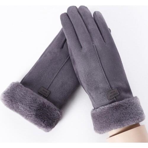 Women Autumn Winter Full Finger Touch Screen Gloves Suede Plush Liner Thick Warm Gloves Ladies Girls Outdoor Sport Hand Wear