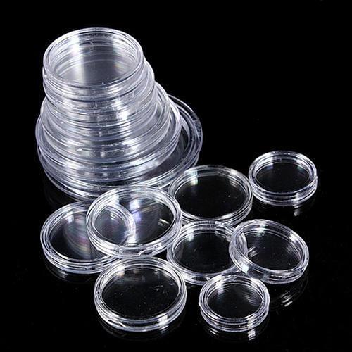 10pcs Small round transparent plastic coin capsules case 18mm/20mm/21mm/22mm/24mm/25mm/26mm/27mm/30mm/33mm/35mm/38mm/40mm/32mm