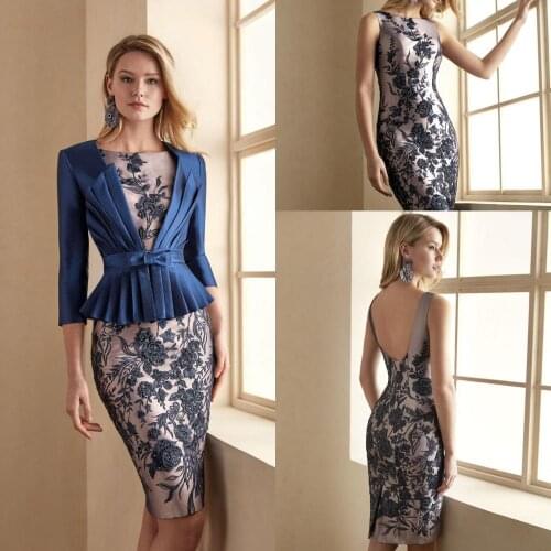 2020 Elegant Mother Of The Bride Dresses Knee Length 3/4 Long Sleeve Wedding Guest Dress Chic Mothers Formal Gowns For Wedding