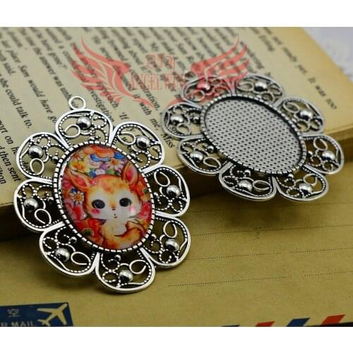 3pcs/lot--30x40mm Inner Size Antique Silver plated Fashion Style oval Base Cameo Setting Charms Pendant ,DIY supplies