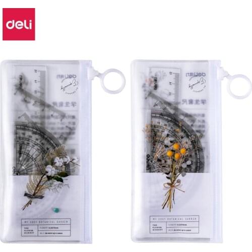 4pcs / set of Deli 72003 bouquet multifunctional drawing combination ruler + triangle protractor, student office supplies