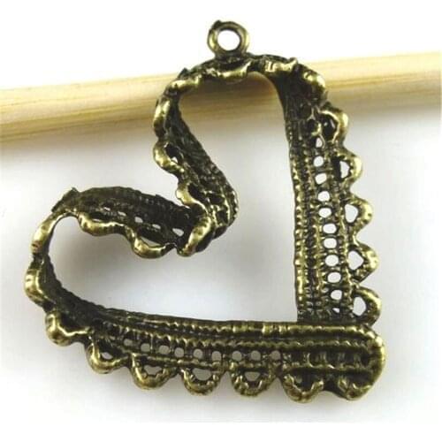 5Pcs 11131 Charms Antique Bronze Ribbon Heart Pendant Handmade Hanging Crafts Vintage Jewelry Finding