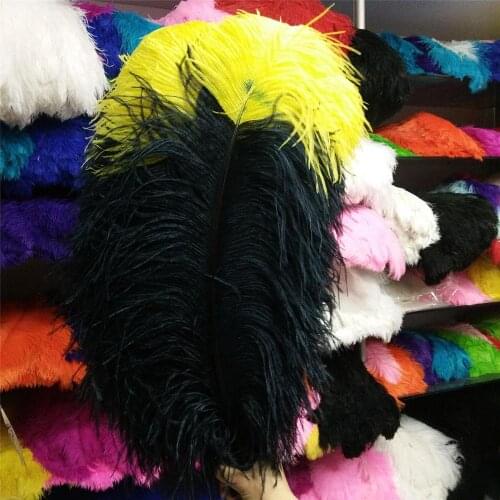 Wholesale 50 pcs Black and Yellow "Thick Stem" Male Ostrich Feathers 24-26inch/60-65cm DIY Jewelry Craft Making Decoration