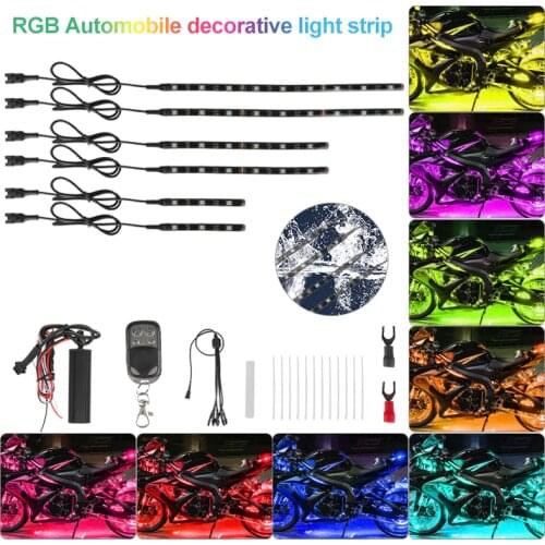 6pcs 36LED Multicolor Motorcycle Under Glow Strip Light Kit RGB Neon Strip Remote Control ATV SUV Decorative Strip Lamp