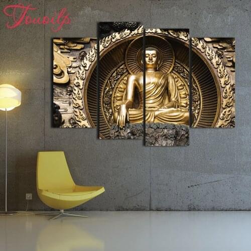 TOUOILP 4 pcs/set Diamond Painting Buddha statue Cross Stitch,5D diy Buddhism Diamond Embroidery forest Mosaic stickers home