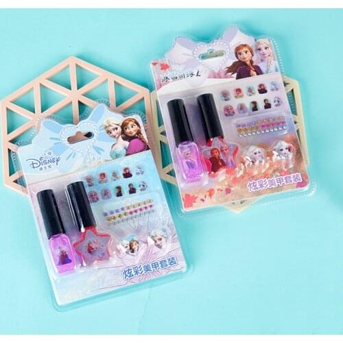 Disney Frozen 2 Elsa Children Washable Nail Polish Makeup Set Nail Stickers Sofia Snow White Girls Necklace Pretend Play Toys