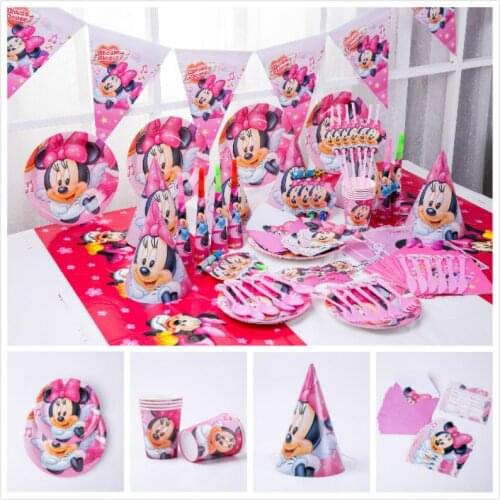 Disney Minnie Mouse Girls Kids Party Decorations Paper Cups Napkins Plates Straws Baby Shower Birthday Minions Party Supplies