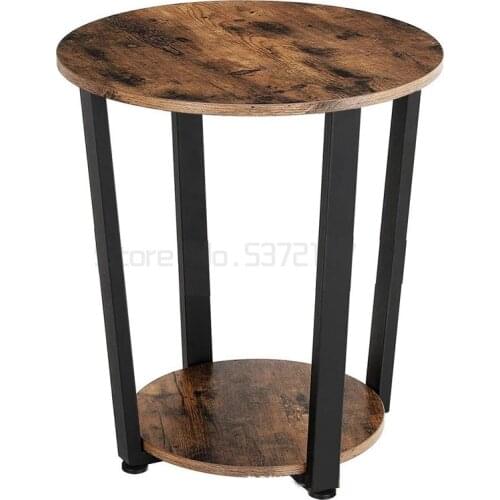 Douxlife 2-Tier Coffee Table Industrial Side Table with Storage Shelf Metal Frame Nightstand Small Desk Living Room Furniture