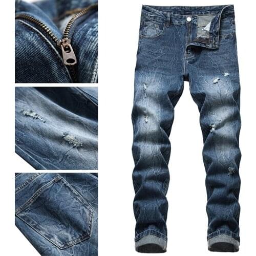 Denim jeans mens ripped jeans mens loose straight beggar trendy mens casual jeans