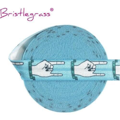 BRISTLEGRASS 5 Yard 5/8" 15mm Rock Gesture Print FOE Foldover Elastic Spandex Satin Band Hair Tie Headband Dress DIY Sewing Trim