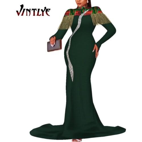 Large Size Elegant Women Long Dresses African Style Patchwork Sequins Mopping Dress Lady Dashiki Party Evening Robe Dress WY9237