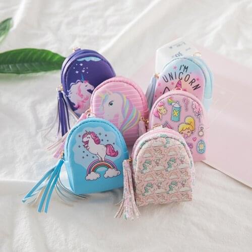 Fantasy 1 PC Bag Shaped Unicorn Keychain Mini Coin Purse Zipper Cartoon Handbag Rainbow Key Chain PU Leather Wallet Key Ring