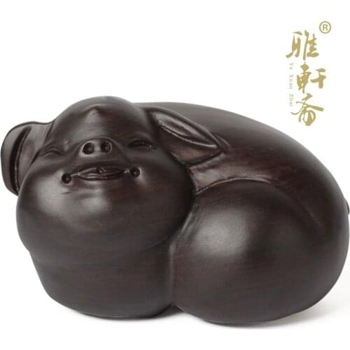 H black rosewood lucky pig rich Ruyi antique mahogany carving handicraft ornaments small car accessories