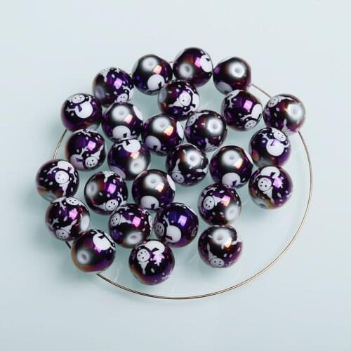 Hot Sales 10mm Beads Snowman Pattern Printed Crystal Beads for Christmas