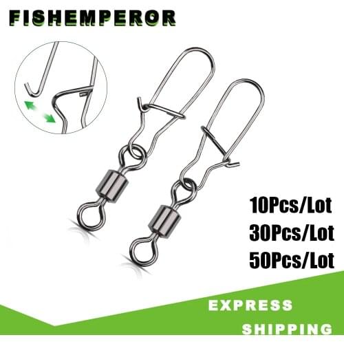 JiuYu 10/30/50Pcs 2#-14# Stainless Steel Fishing Connector Pin Bearing Rolling Swivel Snap Pins Fishing Tackle Accessories