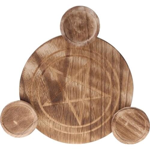 K1KD Wooden Candle Holder Astrology Pentacle Altar Plate Divination Magic Candlestick Table Energy Ornaments Tarot Supplies