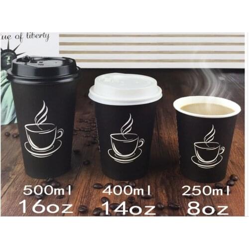20pcs 500ml biodegradable paper coffee cup, disposable coffee mug with lid and straw for shops