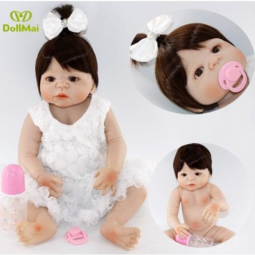 55cm New Full Body Silicone Reborn Baby Doll Toys Newborn Girl Baby Doll Christmas Gift Birthday Gift Bathe Toy Girls Brinquedos