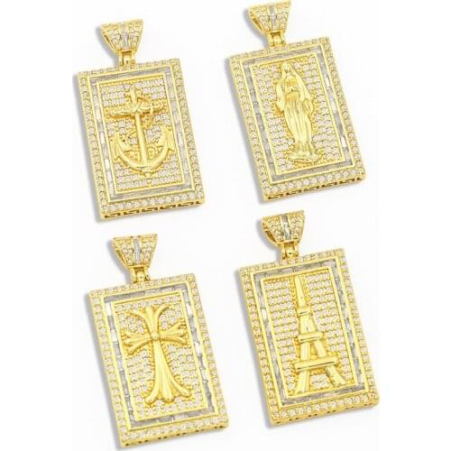 OCESRIO DIY Gilded Square Virgin Mary Pendant For Women Big Eiffel Tower Pendant CZ Nacklace Jewelry Making Supplies pdta023