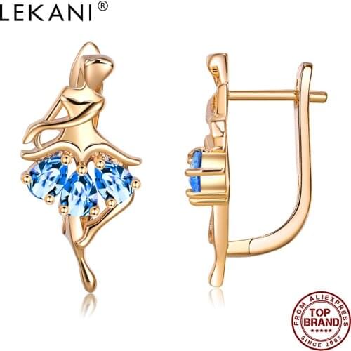 LEKANI Earrings For Women Ballet Stud Earring Skirt Shape Blue Cubic Zirconia Romantic Prom Party Fashion Jewelry Wholesale
