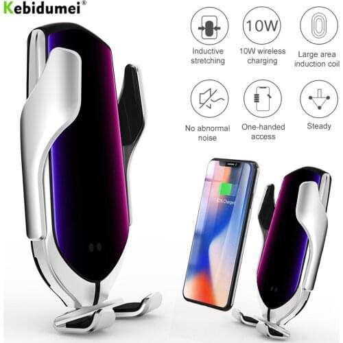 Upgraded Version R2 Fast Charging Infrared Sensor Car Phone Holder Clamping Air Vent Wireless Chargers For iPhone Galaxy Xiaomi