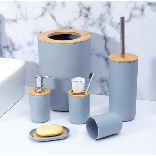 Bathroom Accessories Set 6 Pieces Toothbrush Holder Soap Dispenser Toilet Brush Trash Can Bathroom Essential Set