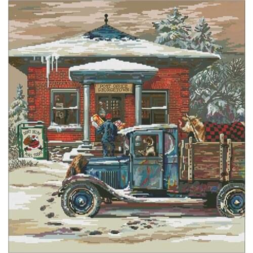 Christmas Village Post Office patterns Counted Cross Stitch 11CT 14CT 18CT DIY Cross Stitch Kits Embroidery Needlework Sets