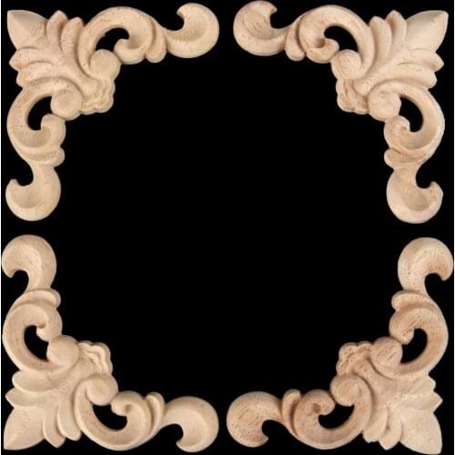 4pcs Woodcarving Corner Decal Unpainted Natural Wood Decal Oak Triangle Onlay Applique Frame Home 3D Flower Decor 8*8cm Hardware