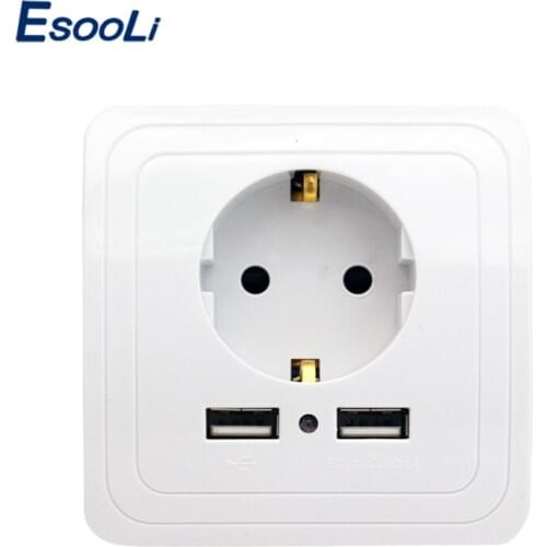 EsooLi Smart Home Dual USB Port 2000mA Wall Charger Adapter EU Standard Plug Socket Power Outlet Panel Power Outlet Panel