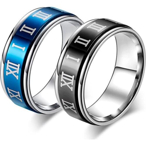 New Spinner Ring Rome Digital Rotate Letter Titanium Ring Blue / Black Color Titanium Steel Biker Ring for Men and Women
