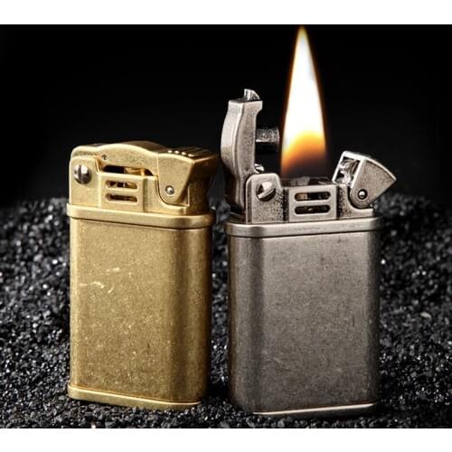 Retro Copper Flint Oil Lighter Brass Free Fire Kerosene Gasoline Lighter Grinding Wheel Cigarette Cigar Lighter Gadgets For Men