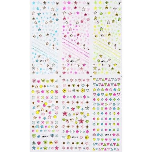 6 SHEETS / LOT 3D SELF ADHESIVE NAIL STICKER FLOWER STAR HEART TRIANGLE WITH GOLD SILVER OUTLINE NAIL DECAL TA01-06