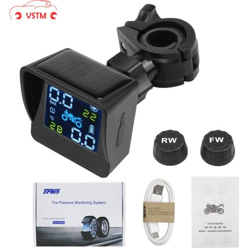 Motorcycle Tire Pressure Monitoring System with 2 External Sensors Motor TPMS Real-time Voice Alarm Tyre Security USB Charging