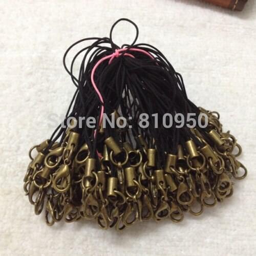 SIXTY TOWFISH65MM 120strands/lot DIY Accessory Findings Black Color Rope Antique Bronze Lobster Clasp Mobile Chain Pendant
