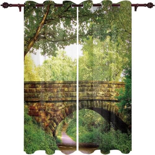Park Tree Stone Bridge Kitchen Curtain Kids Bedroom Living Room Balcony Outdoor Fabric French Windows Curtain Pergola Bathroom