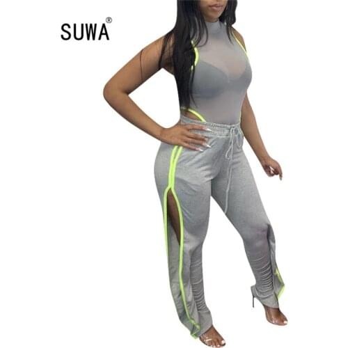 Striped Side Drawstring Ruched Leggings Hot Sale Streetwear Women Hollow-out Side Jogger Sweat Pants 3 Color Casual Trousers