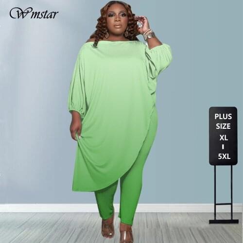 Plus Size 5XL Tie Dye Two Piece Sets Women Off Shoulder Loose Long Sleeve Irregular Trousers Pants Sets Wholesale Dropshipping