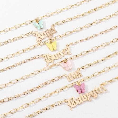 Bohemian Multilayer Cute Butterfly Pendant Necklace Women Babygirl Lover Angel Honey Letter Choker Birthday Party Jewelry Gift