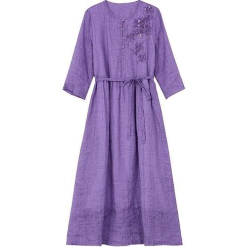 2021 Spring New Ramie Vestidos Sashes Pastel Elegant Ukraine Retro Casual Embroidery Luxurious Harajuku Plus Size Dress Women