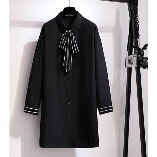 Autumn chiffon shirt dress women plus size bust 158cm 6XL 7XL 8XL 9XL 10XL retro loose dress women black white colors