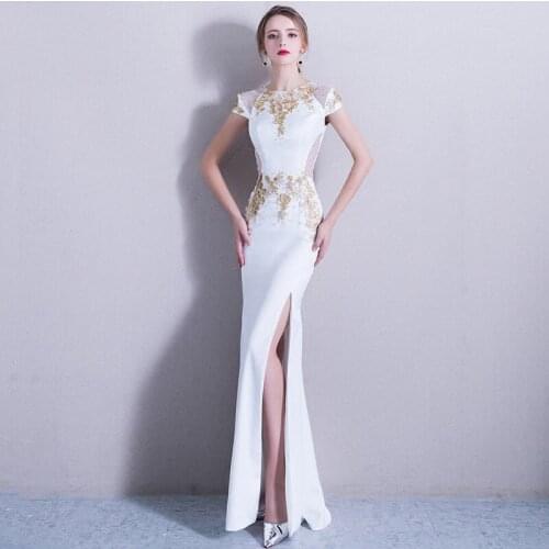 Evening Dresses Sexy Mermaid Sequins Appliques O-Neck New Floor-length Short Sleeves Plus size Women Formal Party Dress C1170