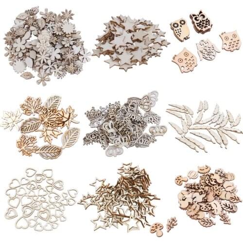 10-200pcs Wooden Hollow Star Heart Leaf Shape Scrapbooking Embellishments Craft Handmade Home Wedding Decoration Accessory DIY
