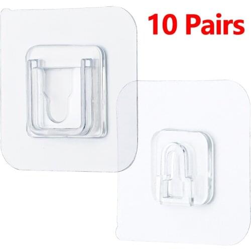 10 Pairs Household Double-sided Self Adhesive Wall Hooks Seamless Hooks Reusable Anti-slip Wall Mounted Hook Organizer 6*6cm