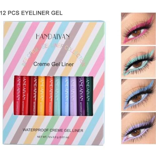 12Pcs/Set 0.2g Eyeliner Pen Quick Dry Non-Gradient Matte Eyeliner Gel Waterproof Eye Pencil for Beauty