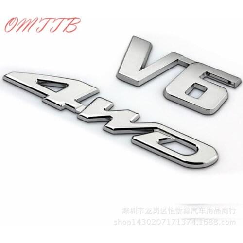 2pc Car Styling 3D Metal Chrome 4WD V6 Emblem Badge Wheel Drive Auto 3D Car Sticker Decoration for bmw benz audi toyota